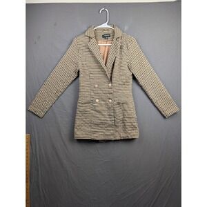Womens Plaid  Blazer Brown Tan Check XS Eilly Bazar